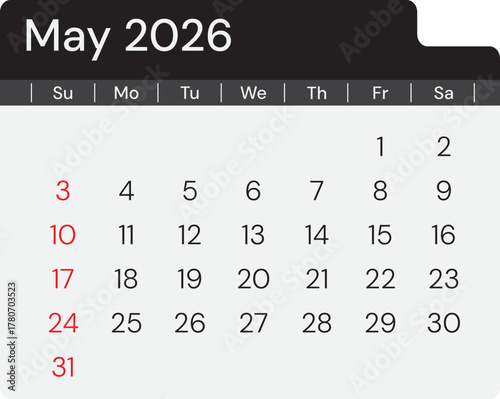May 0f 2026 calendar page template