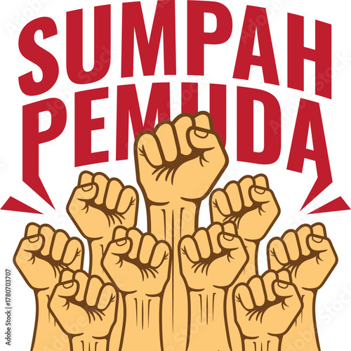 Hand clenched holding flag or ribbon red white 