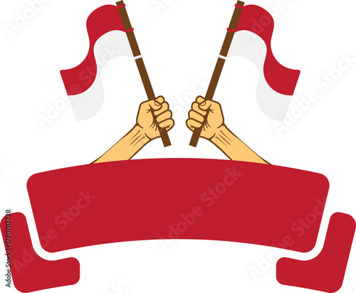 Hand clenched holding flag or ribbon red white 