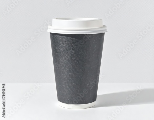 Wallpaper Mural Black disposable paper coffee cup with a white lid isolated on a white background. Torontodigital.ca