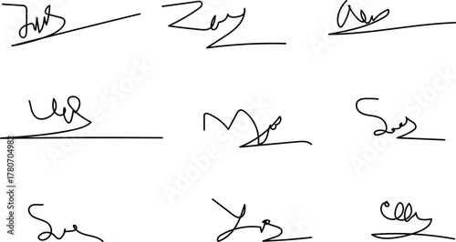 Autograph hand drawn signature vector line art set