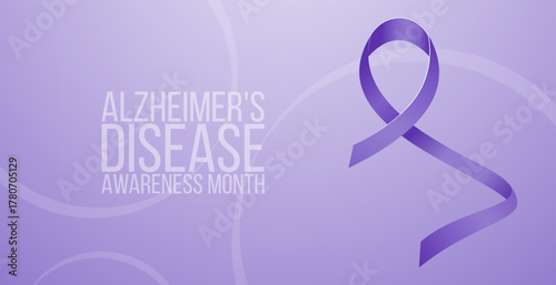 Banner template Alzheimer's disease awareness month concept. with purple ribbon and text. Vector illustration.
