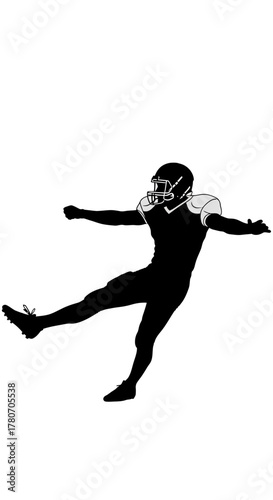 Dynamic silhouette of football player kicking, capturing athleticism and sports action with powerful energy for game day promotions and team spirit visuals