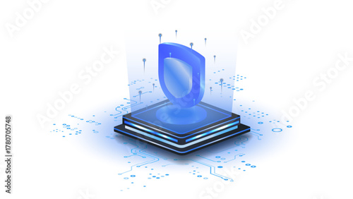 ai chip security isometric vector illustration. Online server protection system concept. Computer electronics and AI systems landing page template.