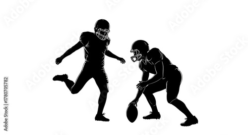 Dynamic silhouette of football players in action, perfect for sports promotions and athletic designs, showing power and teamwork on the field