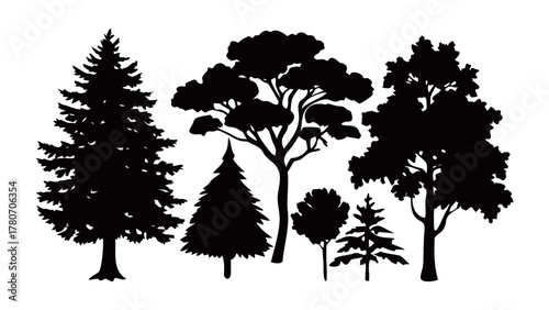 Silhouettes of Wilderness: Silhouette depiction of different trees in nature, showcasing various tree species, and textures to inspire awe of the vast wilderness.