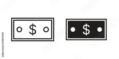 Cash icon silhouette vector designs. Editable Strokes