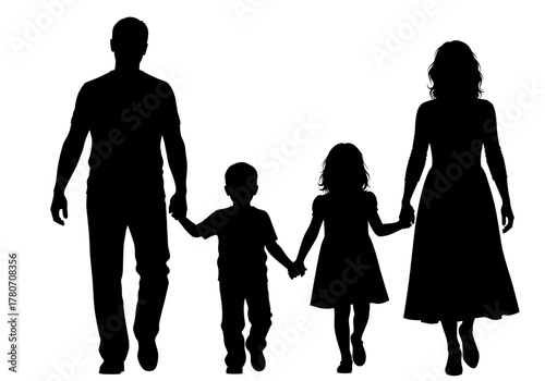 A silhouetted family holding hands, walking together as one unit. The image evokes a sense of unity, love, and togetherness
