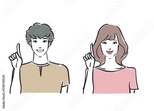 指差し説明をする爽やかな30代男女