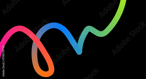 Gradient Abstract Flowing Line Vector – Colorful Modern Wave Curve on Black Background for Digital and Print Design - 3d render of a glowing neon sign symbol