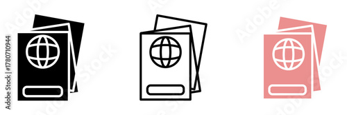 Passport set icon on white background