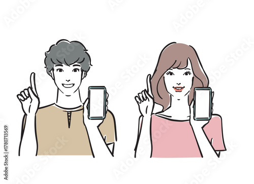 スマホを活用する爽やかな30代男女