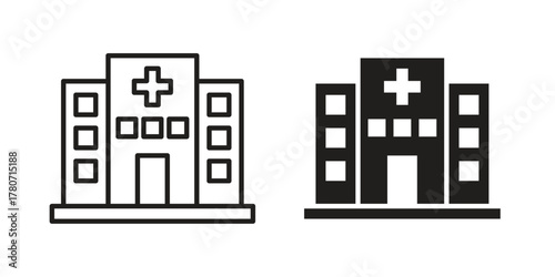 Hospital icon silhouette vector designs. Editable Strokes