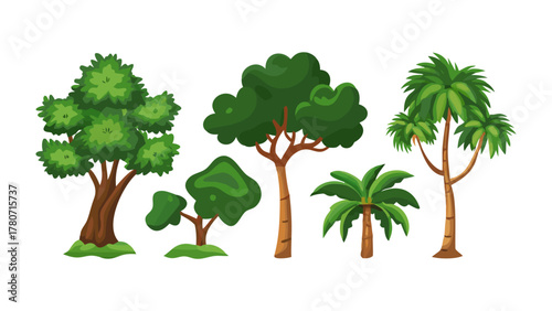 Variety of Trees Illustration: A collection of various trees, each showcasing unique foliage and trunk characteristics, embodying the diversity and beauty of nature. 