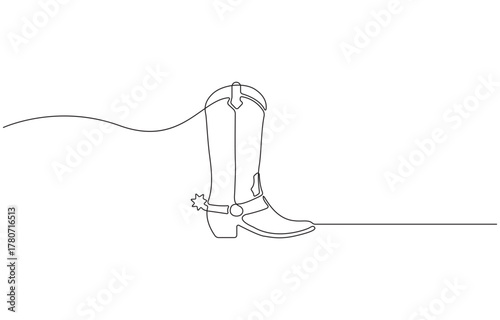 Continuous one line drawing cowboy boots, single line art flat doodle boot, shoe, cowboy, leather, western, fashion minimalist sketch line vector illustration.