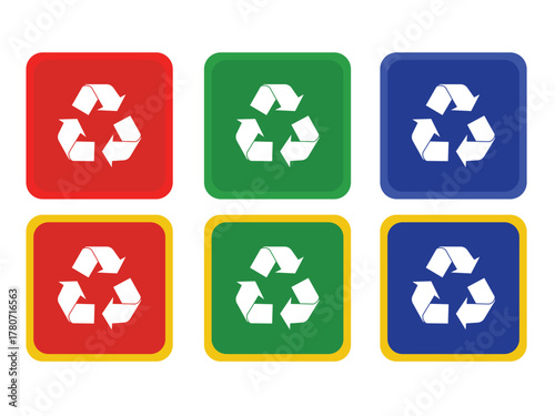 Colorful Recycling Symbol Icons Set