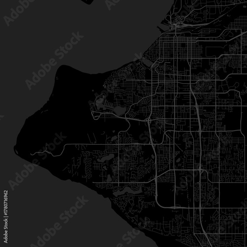 Anchorage City Map Elegant Monochrome Blueprint Featuring Sleek Gray Linework and Urban Grid Patterns on a Sophisticated Black Background.