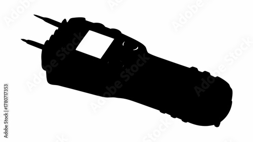 Illustration of a black moisture meter with two pins and a screen in a silhouette style image