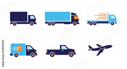 Various delivery vehicles and transport options shown in flat icon style