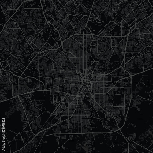 San Antonio City Map Sleek linework defines the urban grid in a refined monochrome wall piece with a modern black and gray toned aesthetic blueprint.