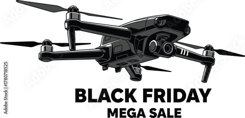 Sleek drone ready for Black Friday mega sale deals, capture amazing aerial footage for less clean editable flat design vector layout