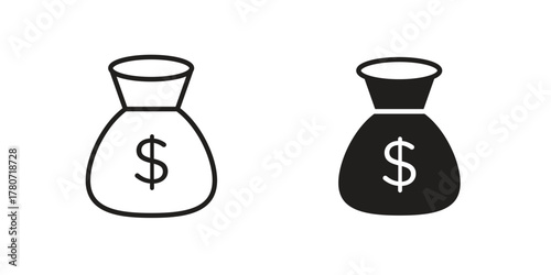 Money bag icon silhouette vector designs. Editable Strokes