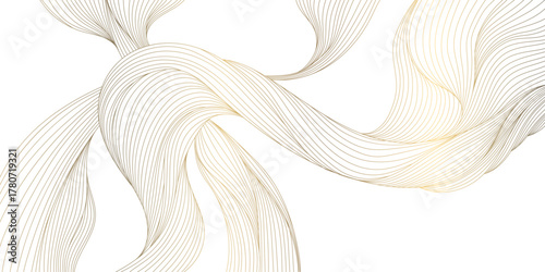 Elegant vector abstract golden wave background, smooth lines and soft gradients, luxurious flowing design. Modern presentations, packaging, banners, premium templates.