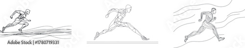 The image of a marathon runner is created through a continuous one line drawing on a sports theme