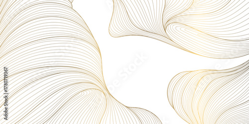 Elegant vector abstract golden wave background, smooth lines and soft gradients, luxurious flowing design. Modern presentations, packaging, banners, premium templates.