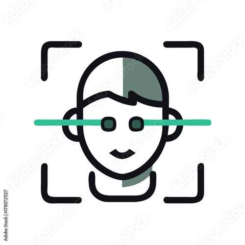 Stylized illustration of a person with facial recognition features and scanning lines