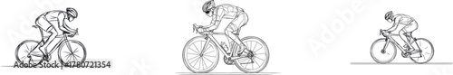 Fotografía In a minimalist design, a continuous line drawing depicts a helmeted cyclist rid
