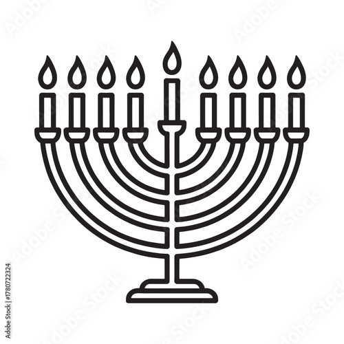 Simple line art illustration of a menorah with lit candles