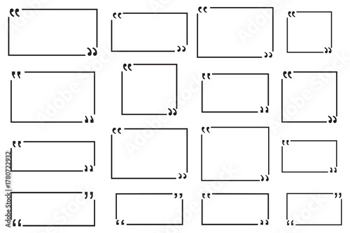 Quote frames blank template. texting quote blank template boxes, Quotation box frames with borders design for comment, chat. Vector illustration.