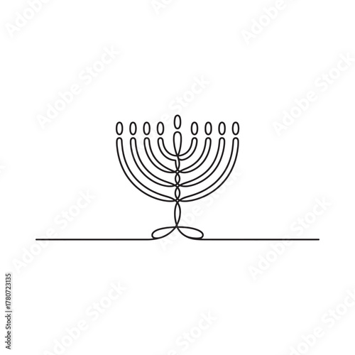 Minimalist line art hanukkah menorah with candles on white background