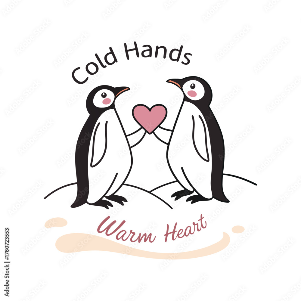 Obraz premium Cold Hands Warm Heart – Penguin Love Design (Black & Pink)