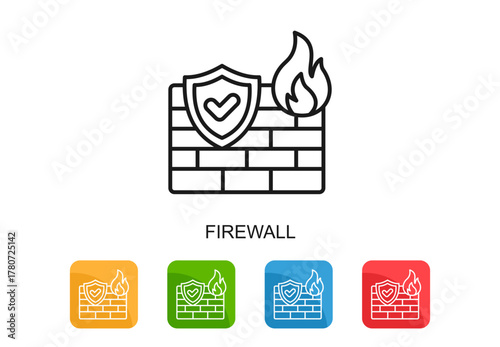 Firewall Icon Multi Color Vector Illustration