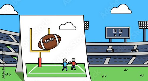 American Football Illustration with Goalpost and Players on Field.