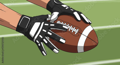 Football Catch Hands Secure the Ball with Gloves.