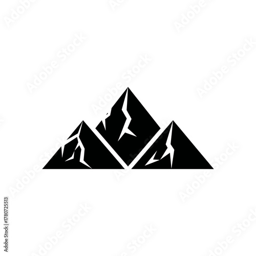 Majestic mountain range rises against a white backdrop, showcasing jagged peaks and rugged terrain in a minimalist, powerful composition.