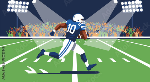 American Football Player Running with Ball on Field.