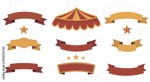 set of vintage labels. Retro vector set in red and gold for certificates and invitations.