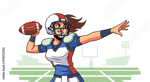 Determined Female Football Player Throwing a Pass with Precision.