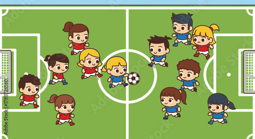 Cartoon Soccer Game with Teams in Action.