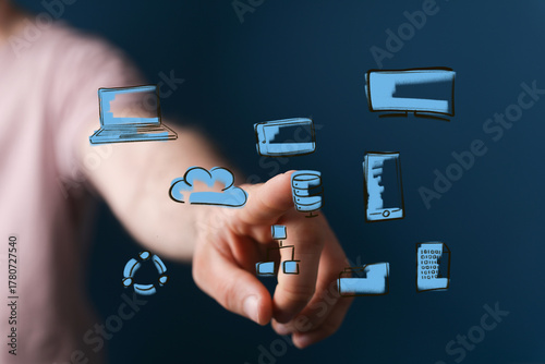 Hand interacts with digital...
