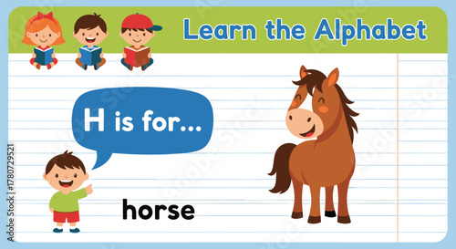 Educational Illustration Horse and the Letter H for Learning.