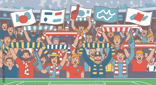 Enthusiastic Crowd of Soccer Fans Cheering at a Stadium.