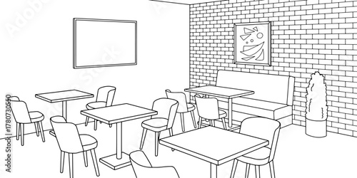 Sport bar interior graphic black white sketch illustration vector 