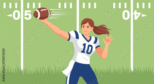 Female Quarterback Throwing Football with Determination and Skill 2.