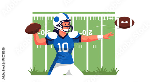 Female Quarterback Throwing Football with Determination and Skill.