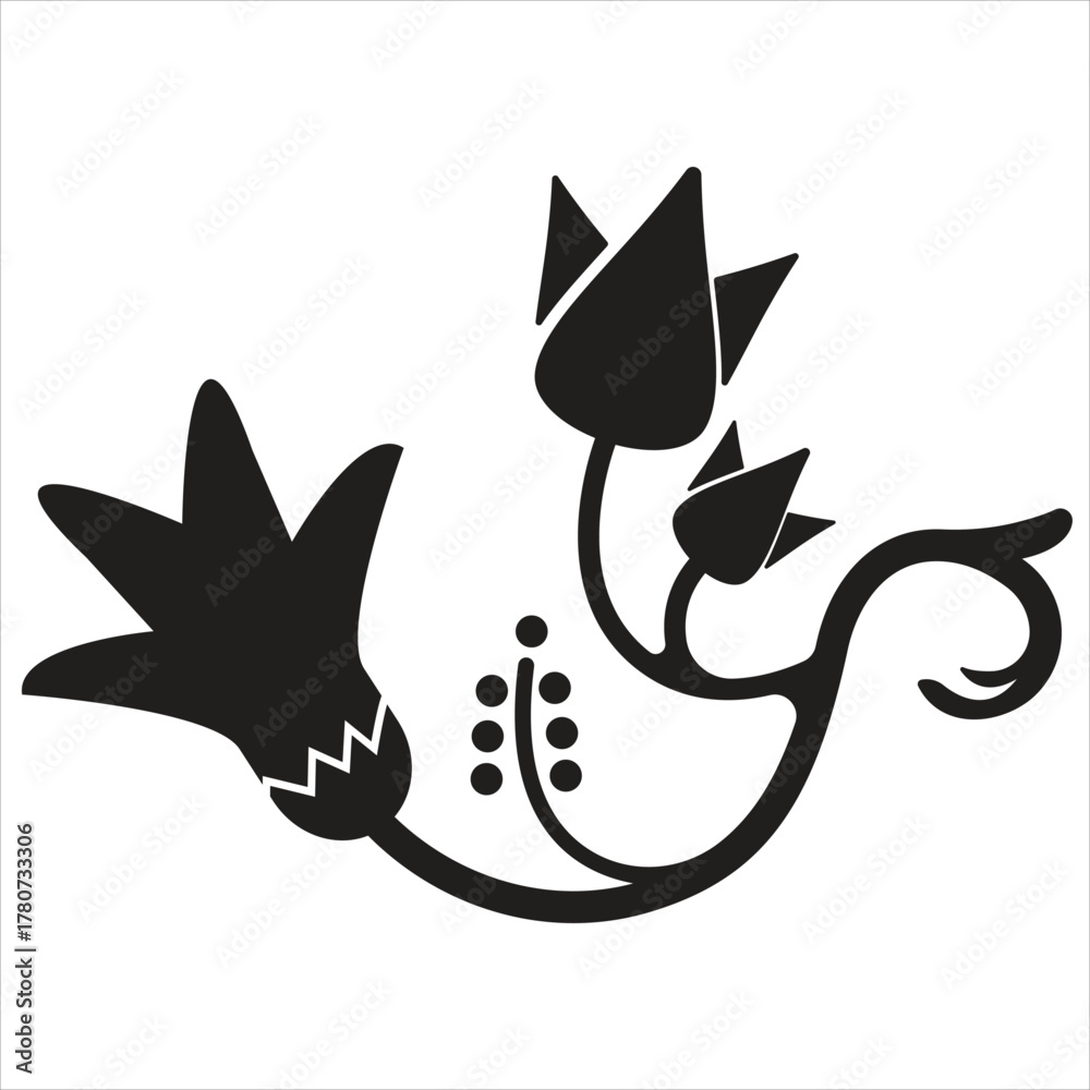 Obraz premium Stylized Botanical Silhouette of Twisting Flower Stems and Buds for Decorative Art or Logo Vector Illustration